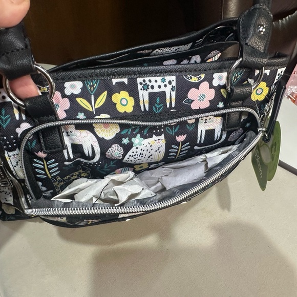 NWT Lily Bloom Black Floral & Animal Print Satchel with Yellow and Pink Accents - Picture 8 of 12